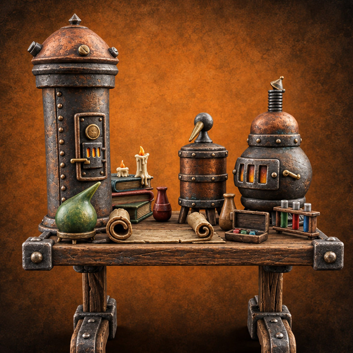 Boiler Room on a Tabletop Alchemist Workbench Desk — painted concept preview (terrain supplied unpainted)
