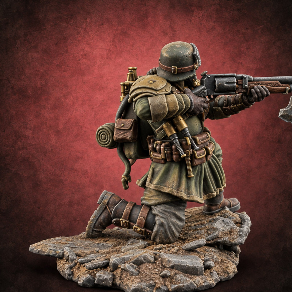 Breathing Through Brass Hoses Human Gas-Masked Shocktrooper D — painted concept preview (miniature supplied unpainted)