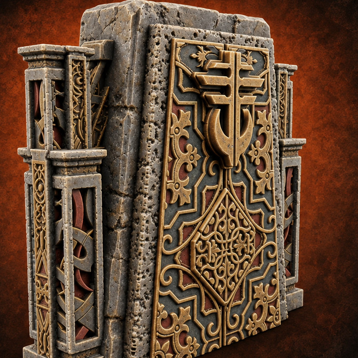 Filigree Fortifications Gothic Ornate Wall or Gate C — painted concept preview (terrain supplied unpainted)