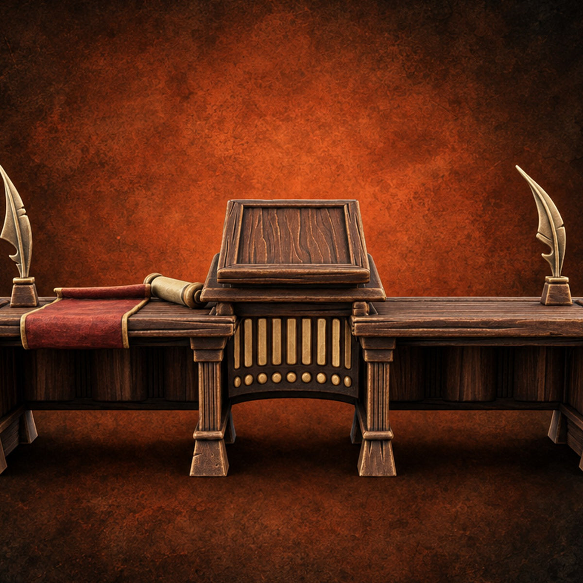 Objection Sustained, Furniture Assembled Wooden Courtroom Furniture E — painted concept preview (terrain supplied unpainted)
