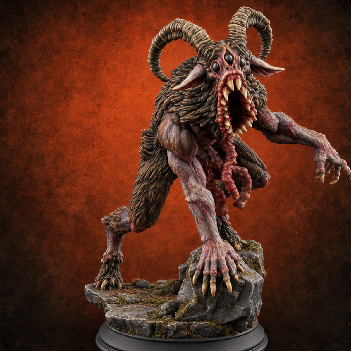 Came Down Hungry Barlgura Horned Shaggy Demon — painted concept preview (miniature supplied unpainted)