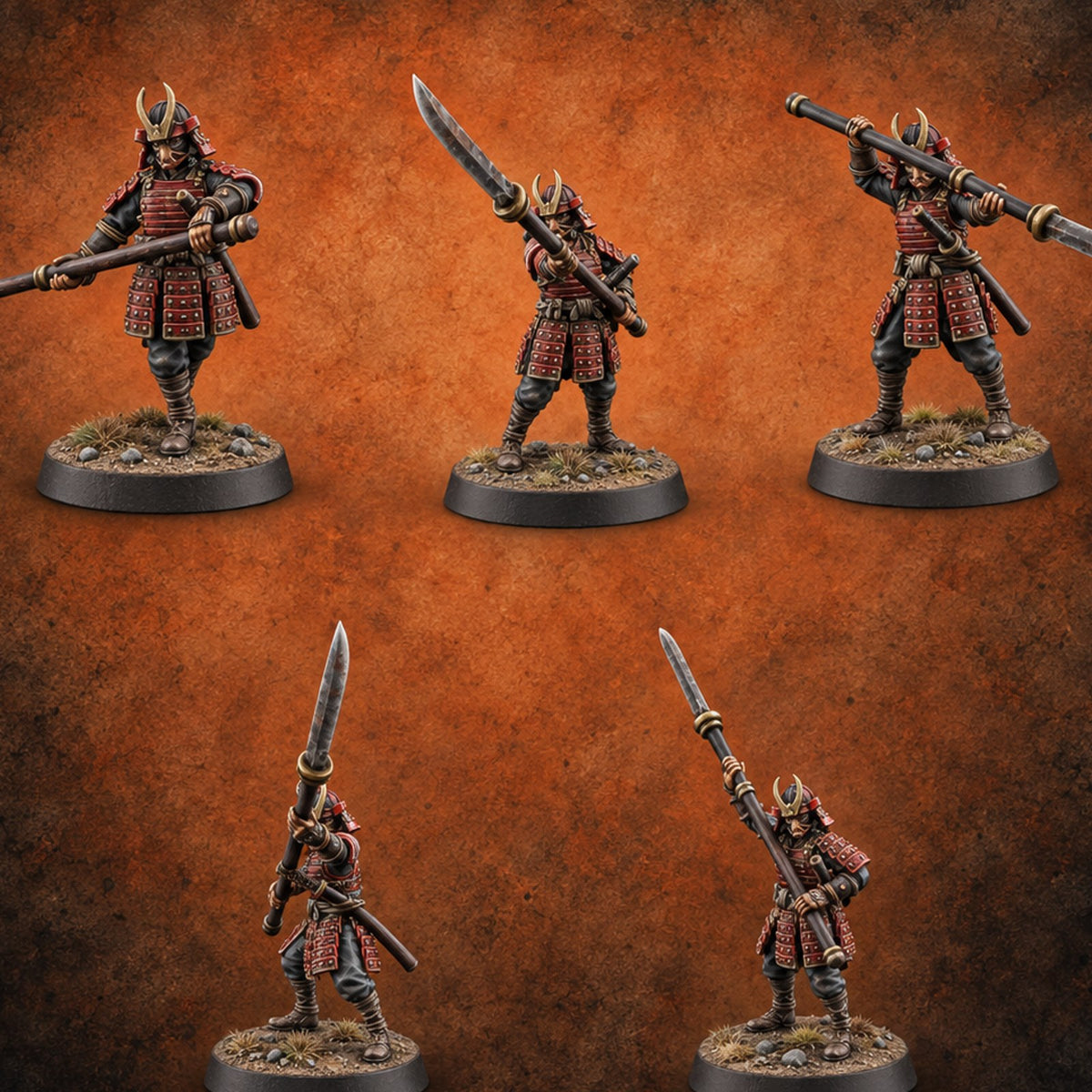 Sweeping the Deck Human Naginata Escorts — painted concept preview (miniature supplied unpainted)