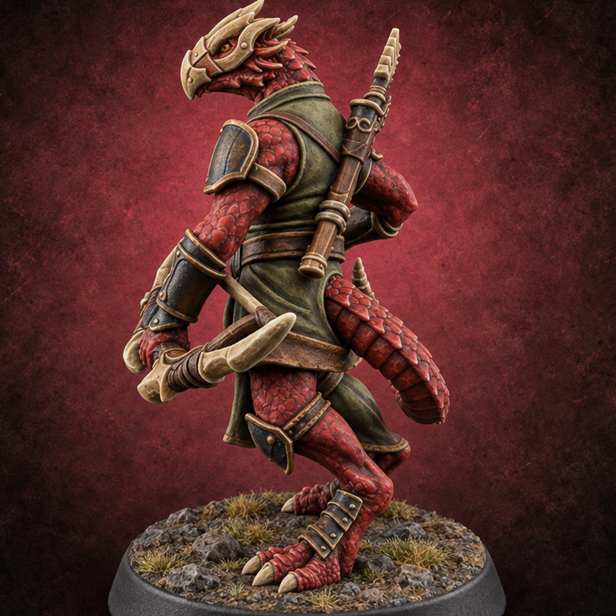 Crests Up, Tails Out Dragonborn Archer F — painted concept preview (miniature supplied unpainted)