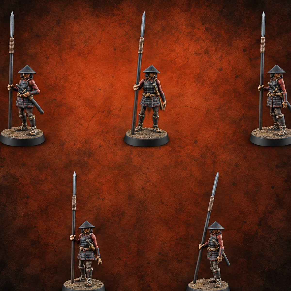 At Spear's Rest Human Ashigaru Spearmen — painted concept preview (miniature supplied unpainted)