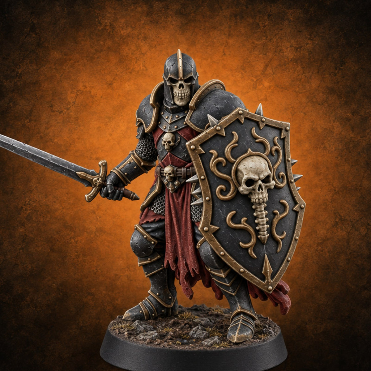 Oaths Outlived Death Knight Shield Warrior A — painted concept preview (miniature supplied unpainted)