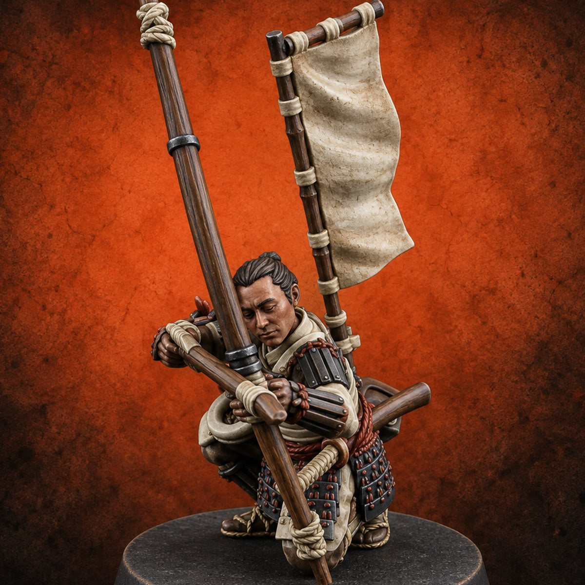 Bowstrings Taut Human Ashigaru Archer D — painted concept preview (miniature supplied unpainted)