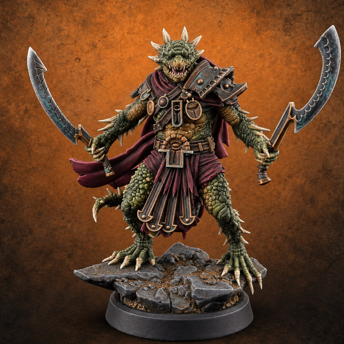 Twin Blades Raised Lizardfolk Vault Guardian Miniature for Dungeons and Dragons, Pathfinder or other TTRPGs