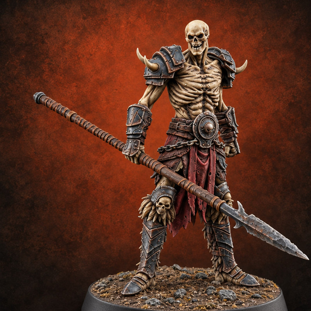 Horns, Hide and Hafts Skeleton Spear Warrior B — painted concept preview (miniature supplied unpainted)