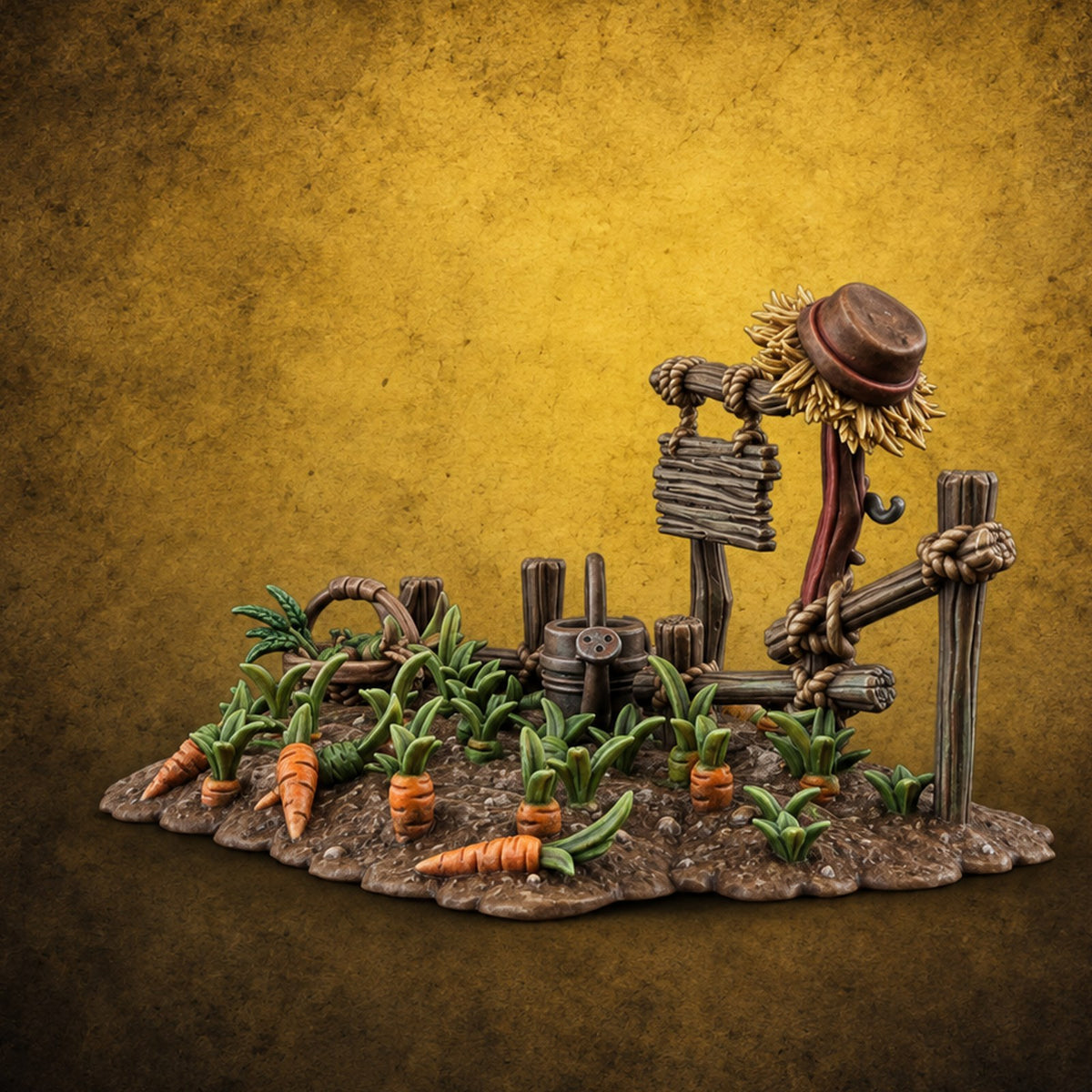 Scarecrow-Tended Vegetable Patch A — painted concept preview (terrain supplied unpainted)