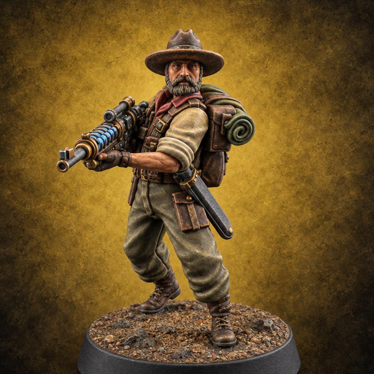Beards Bristling, Rifles Humming Human Heavy Tesla Rifle Soldier C — painted concept preview (miniature supplied unpainted)