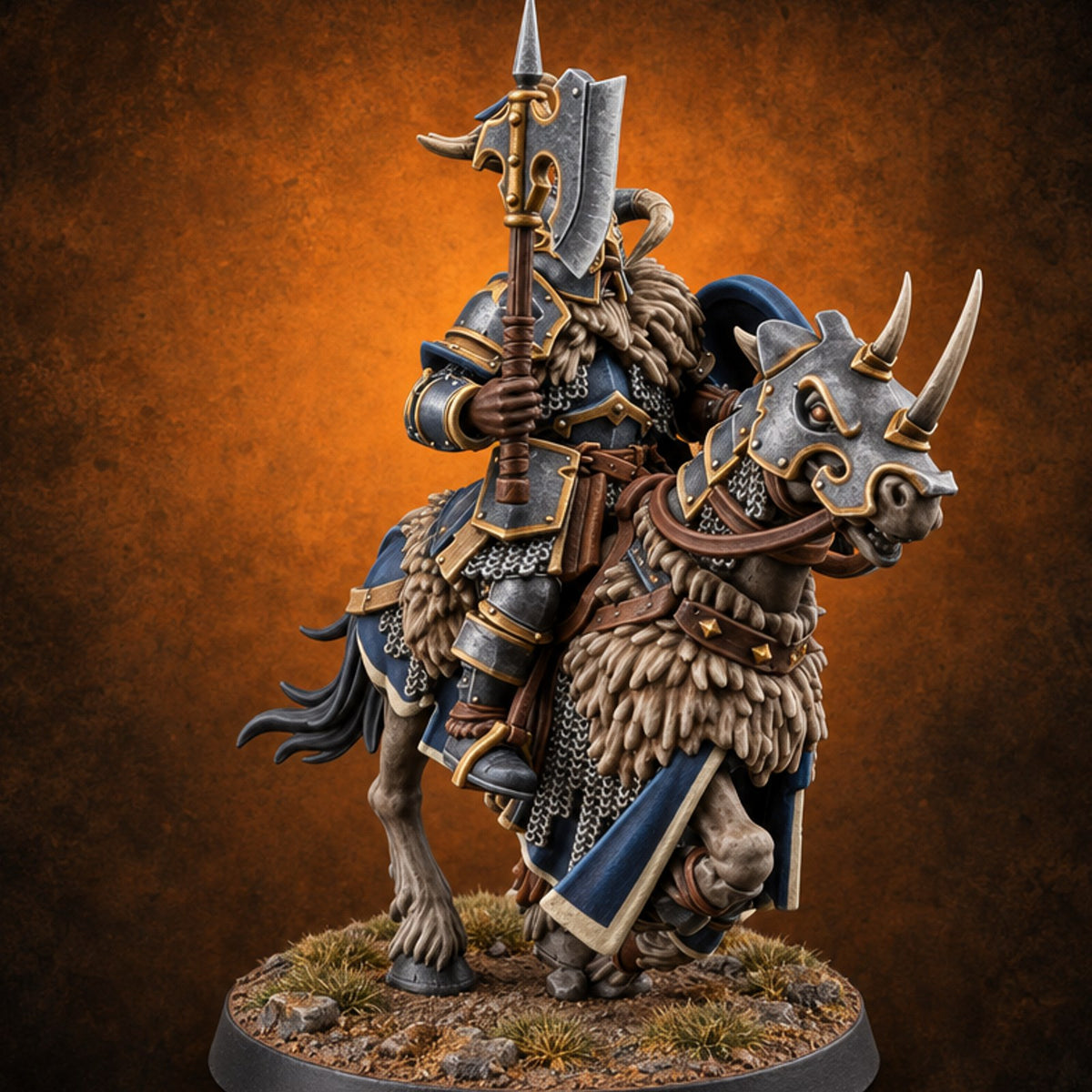 Hooves Thunder, Horns Gleam Human Horned Cavalry Warrior B — painted concept preview (miniature supplied unpainted)