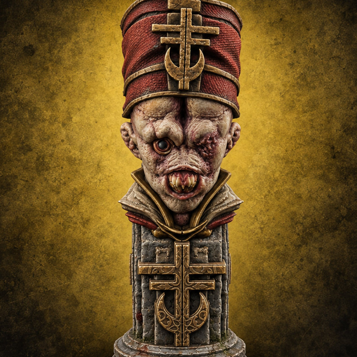 Every Face, One Creed Heretic Statue D — painted concept preview (terrain supplied unpainted)