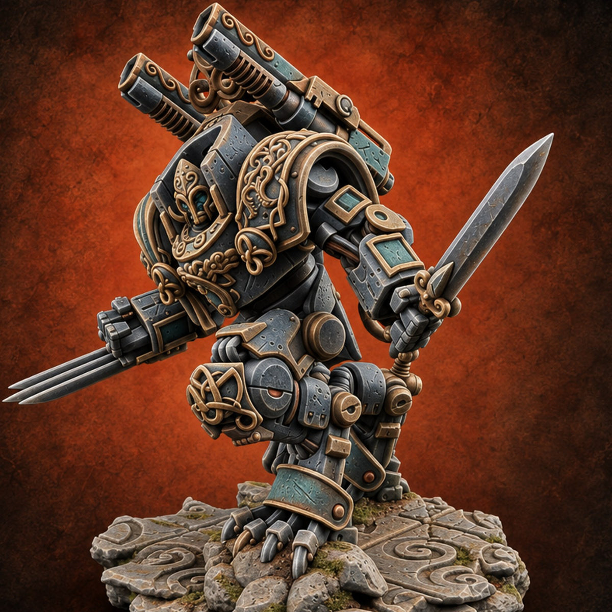 Cockpit Faces Warforged Armoured Warrior E — painted concept preview (miniature supplied unpainted)