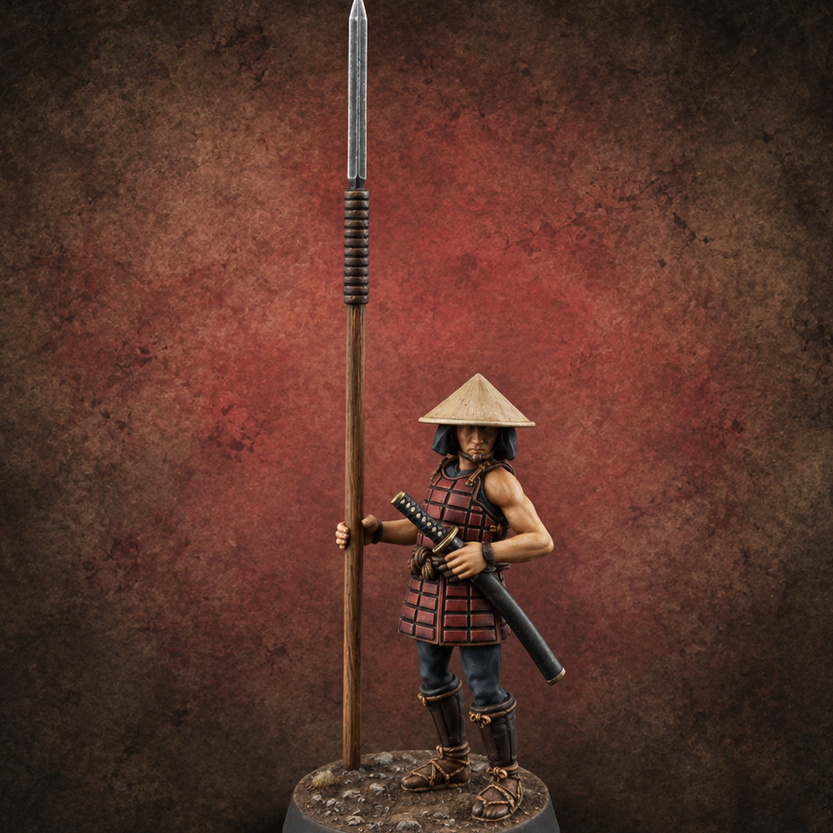 At Spear's Rest Human Ashigaru Spearman A — painted concept preview (miniature supplied unpainted)