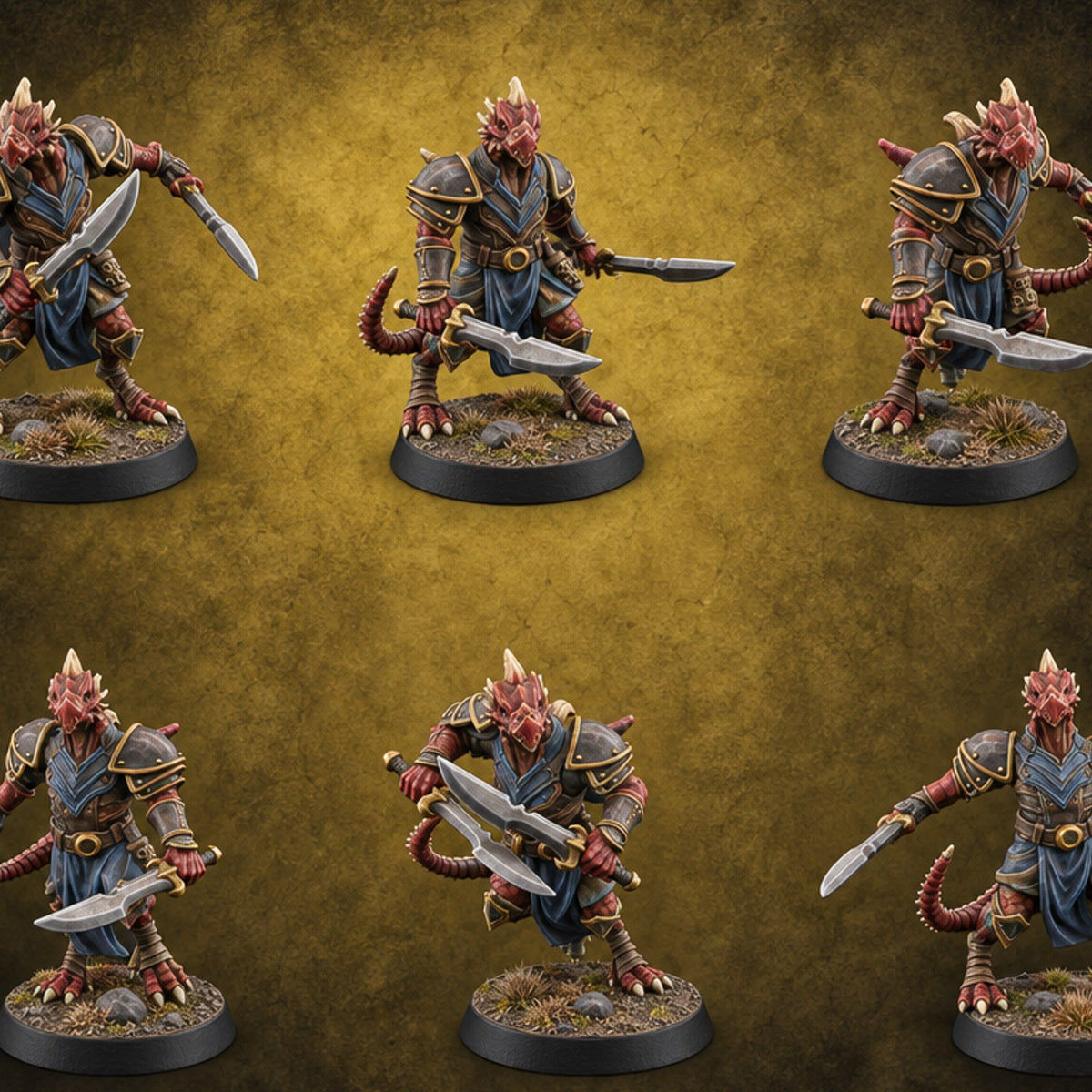 Dojo Under Dragon Skies Dragonborn Swordmasters — painted concept preview (miniature supplied unpainted)