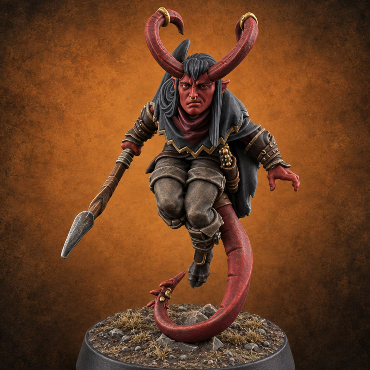 Tail Coiled, Bow Drawn Tiefling Rogue with Shortbow — painted concept preview (miniature supplied unpainted)