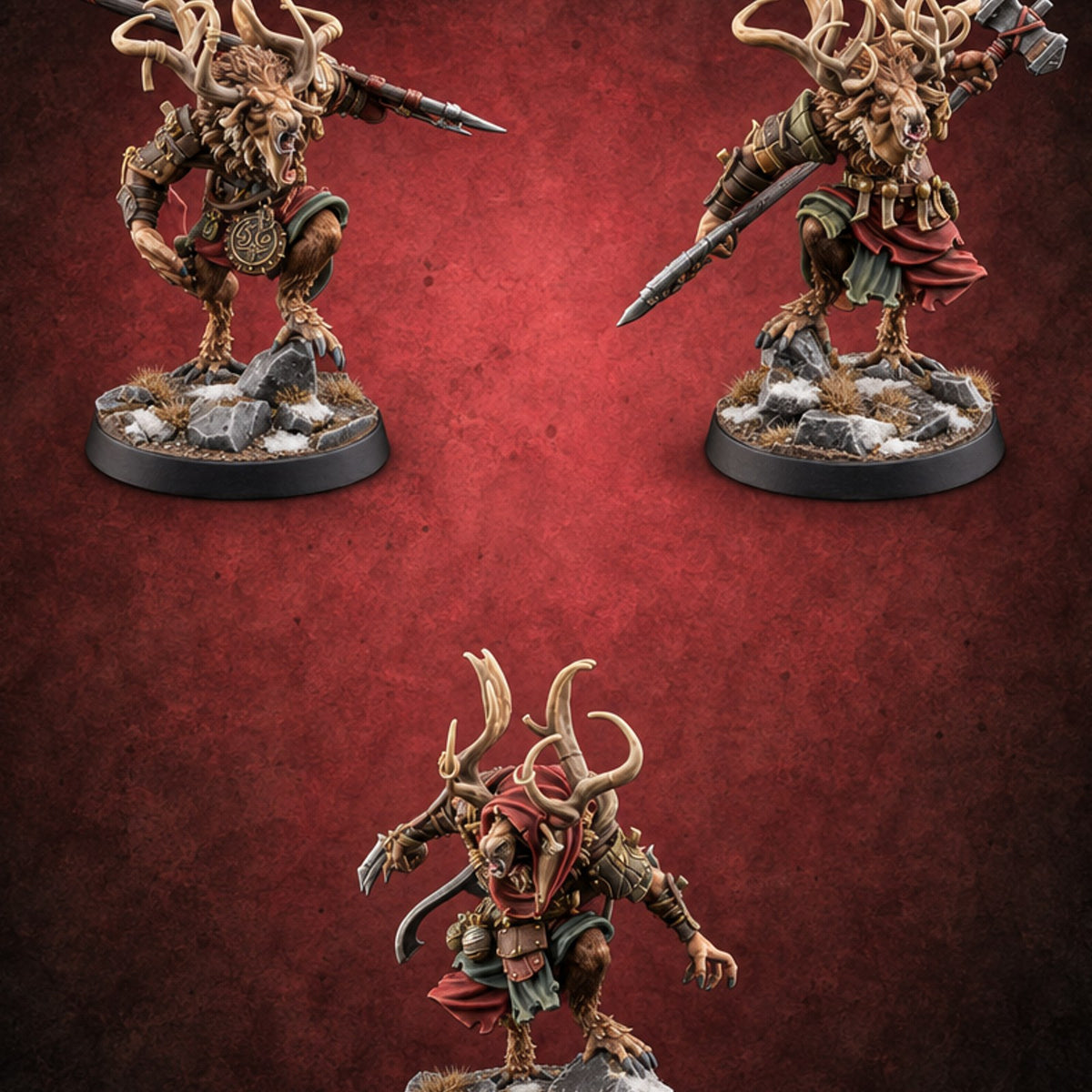 Reindeer Games Satyr Warriors — painted concept preview (miniature supplied unpainted)