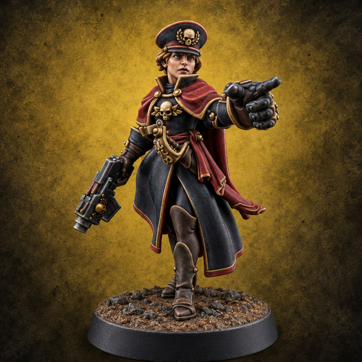 Forward, You Cowards Human Female Officer with Pistol — painted concept preview (miniature supplied unpainted)