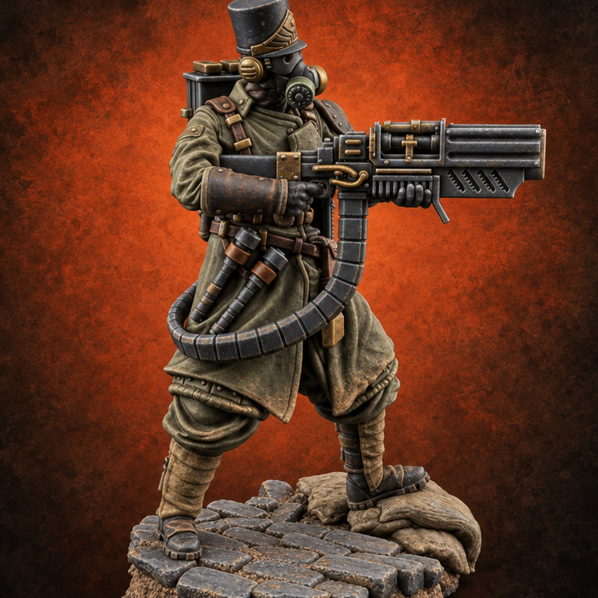 Orders Muffled, Obeyed Anyway Human Gas-Masked Light Infantry Soldier B — painted concept preview (miniature supplied unpainted)