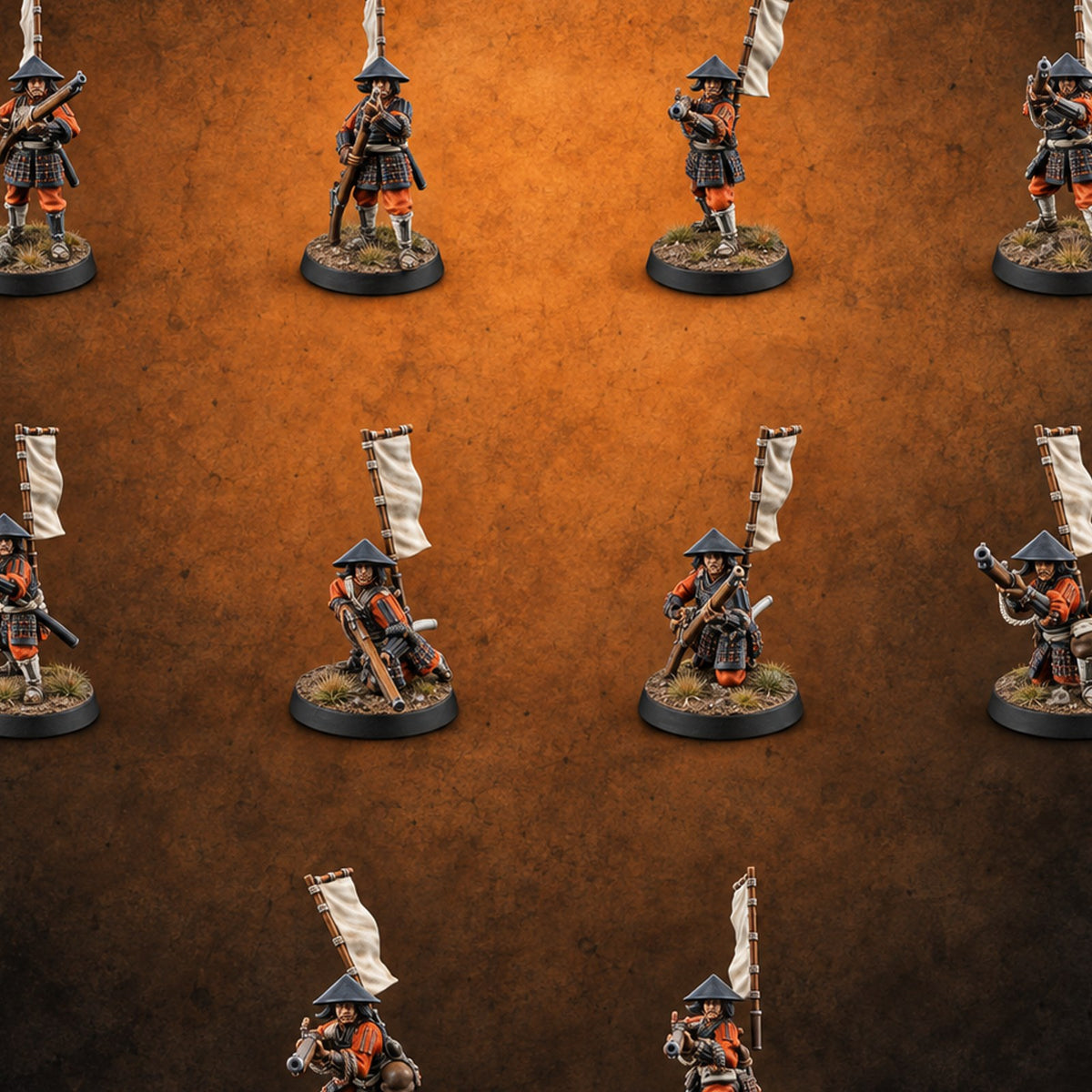 Matchlocks at the Ready Human Ashigaru Musketeers — painted concept preview (miniature supplied unpainted)