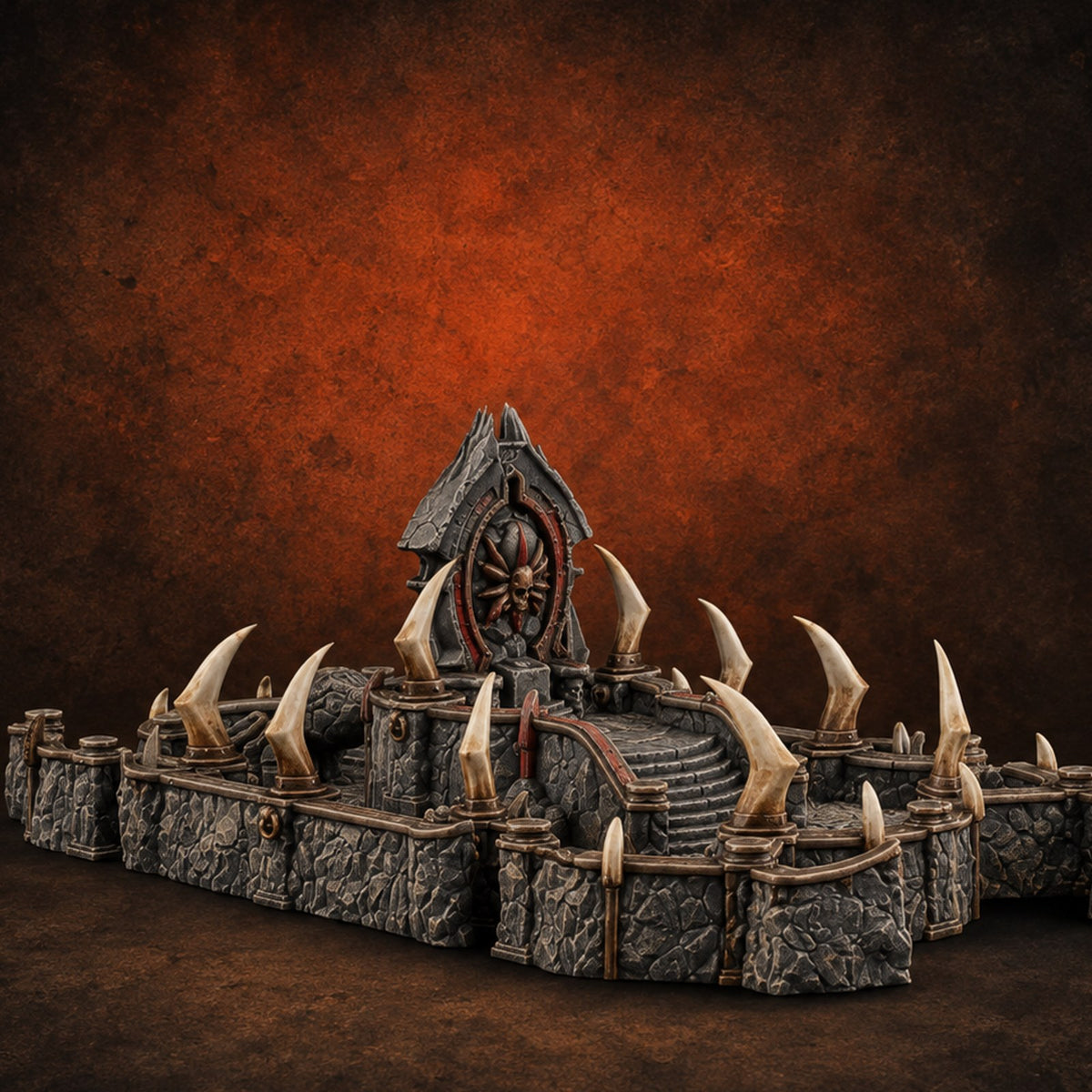 Kneel Carefully Horn-Ringed Shrine — painted concept preview (terrain supplied unpainted)