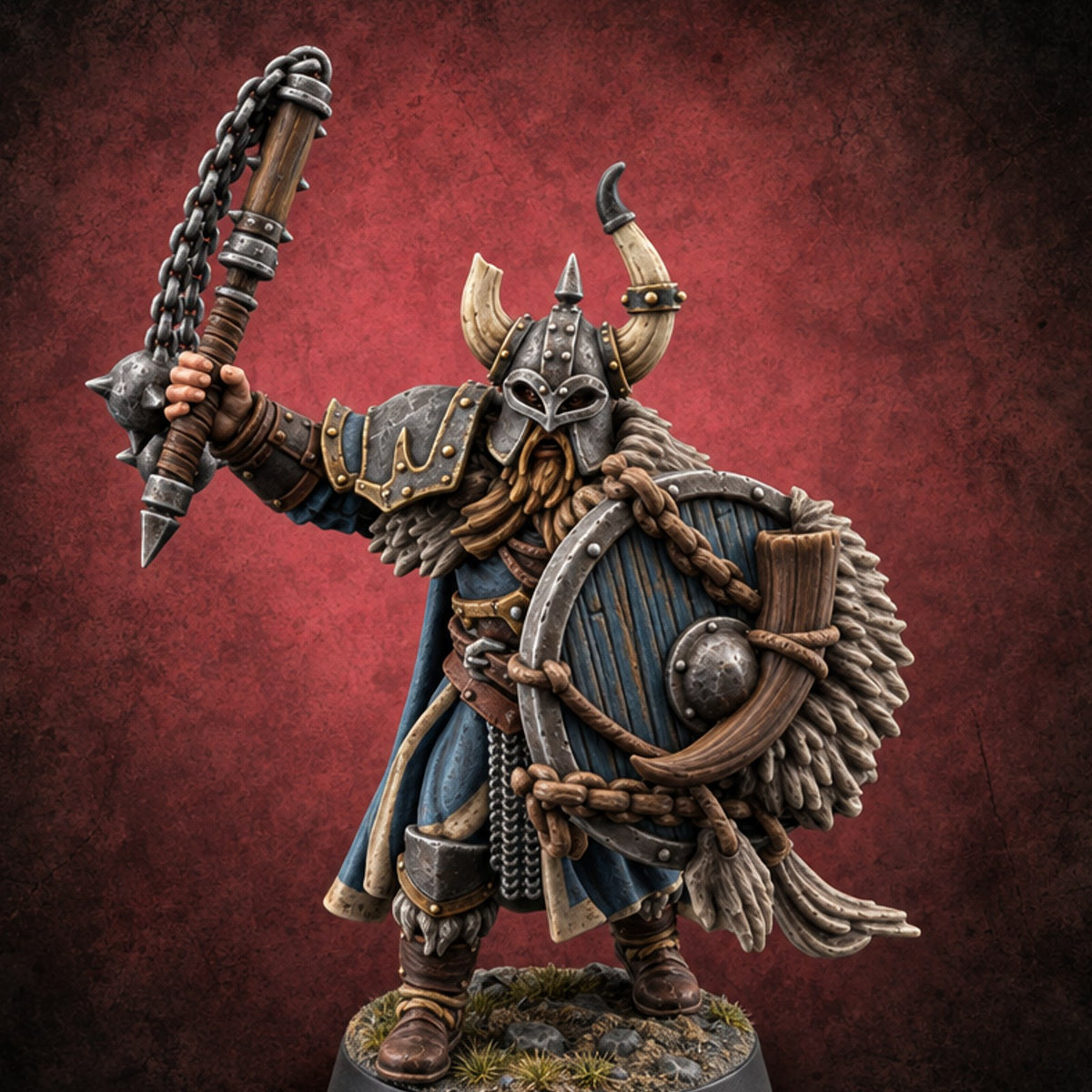 Shields Locked, Horns Lowered Human Huscarl Warrior F — painted concept preview (miniature supplied unpainted)