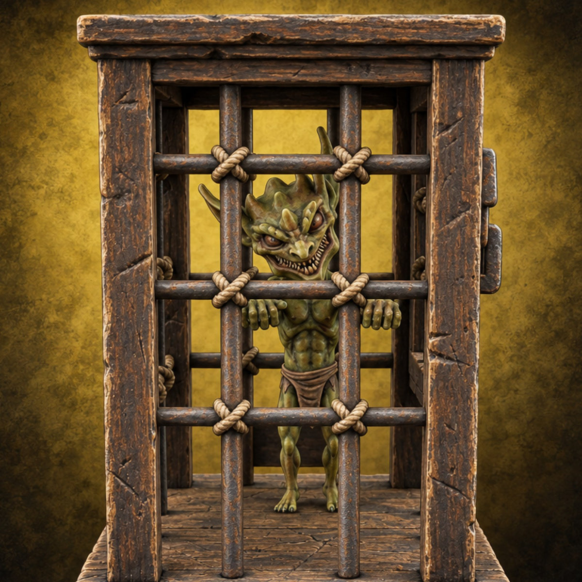 Bars Won't Stop the Snarl Wooden Goblin Prison Cage — painted concept preview (terrain supplied unpainted)
