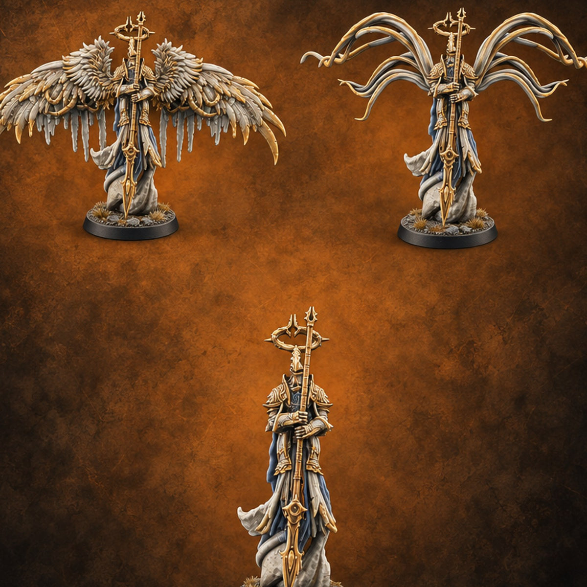 Fall Collection Deva Winged Staff Bearers — painted concept preview (miniature supplied unpainted)