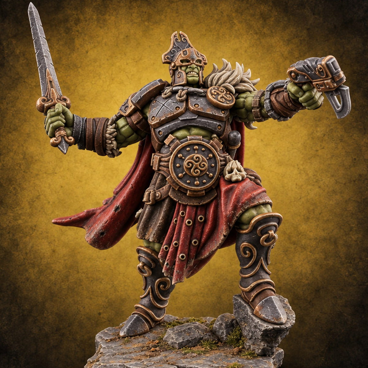 Brawn Before Brains Orc Warrior A — painted concept preview (miniature supplied unpainted)