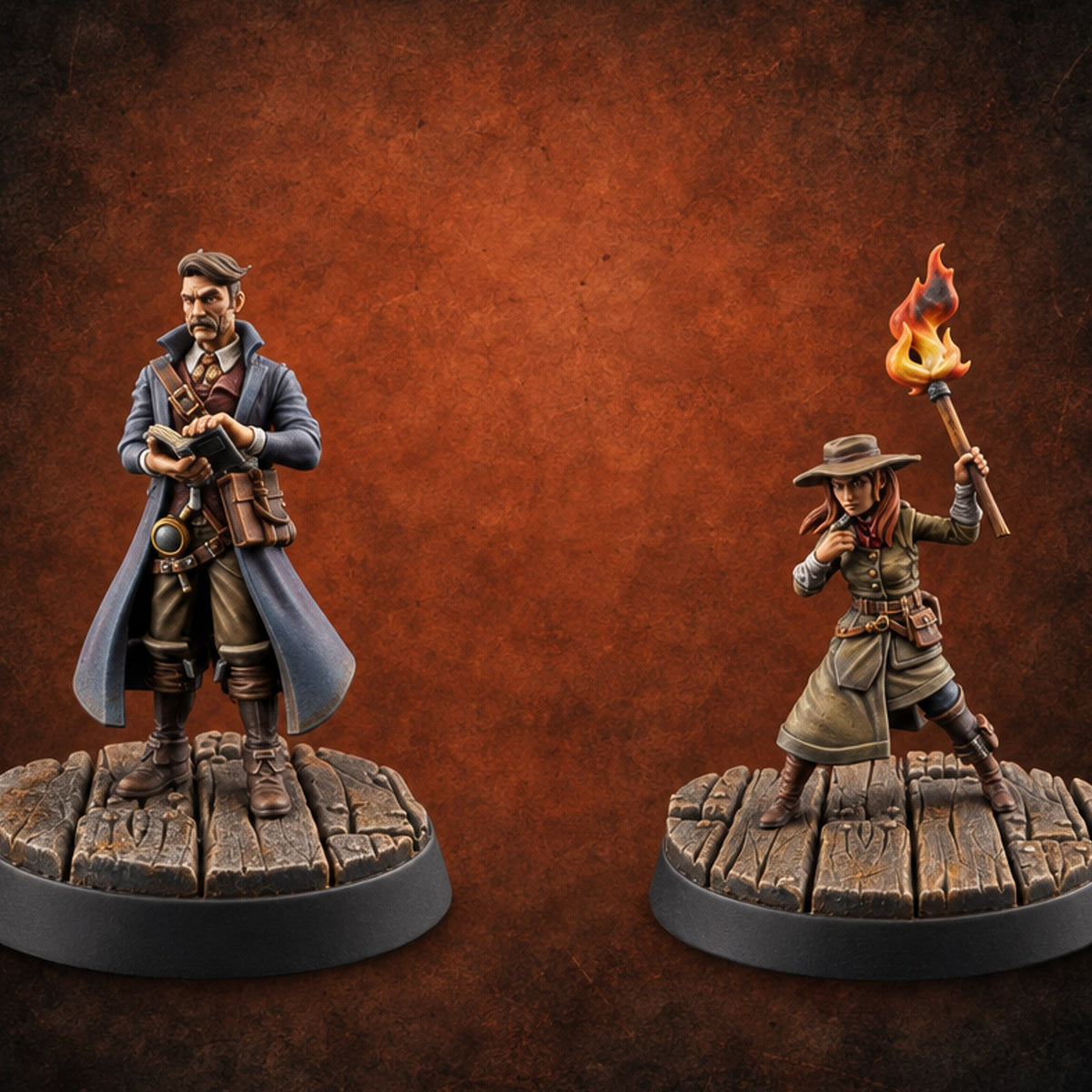 Torch Lit, Notes Taken Human Investigators — painted concept preview (miniature supplied unpainted)