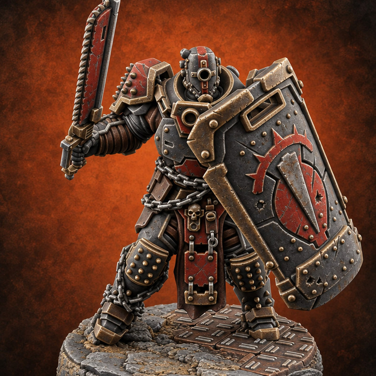 Chains Rattling, Spikes Leading Human Heavy Infantry Soldier E — painted concept preview (miniature supplied unpainted)