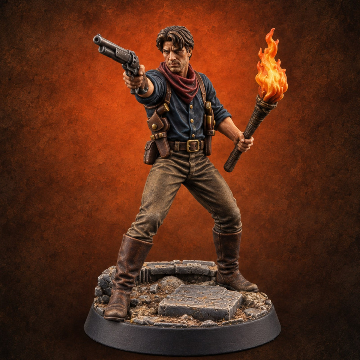 Torchlit Aim Human Gunslinger Miniature for Dungeons and Dragons, Pathfinder or other TTRPGs