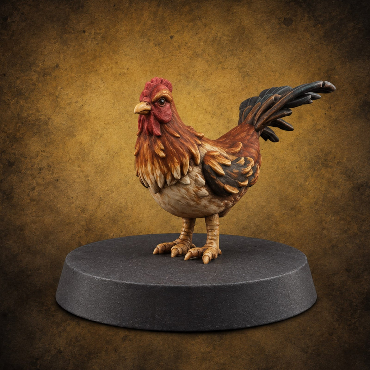Pecking Order Barnyard Chicken B — painted concept preview (miniature supplied unpainted)
