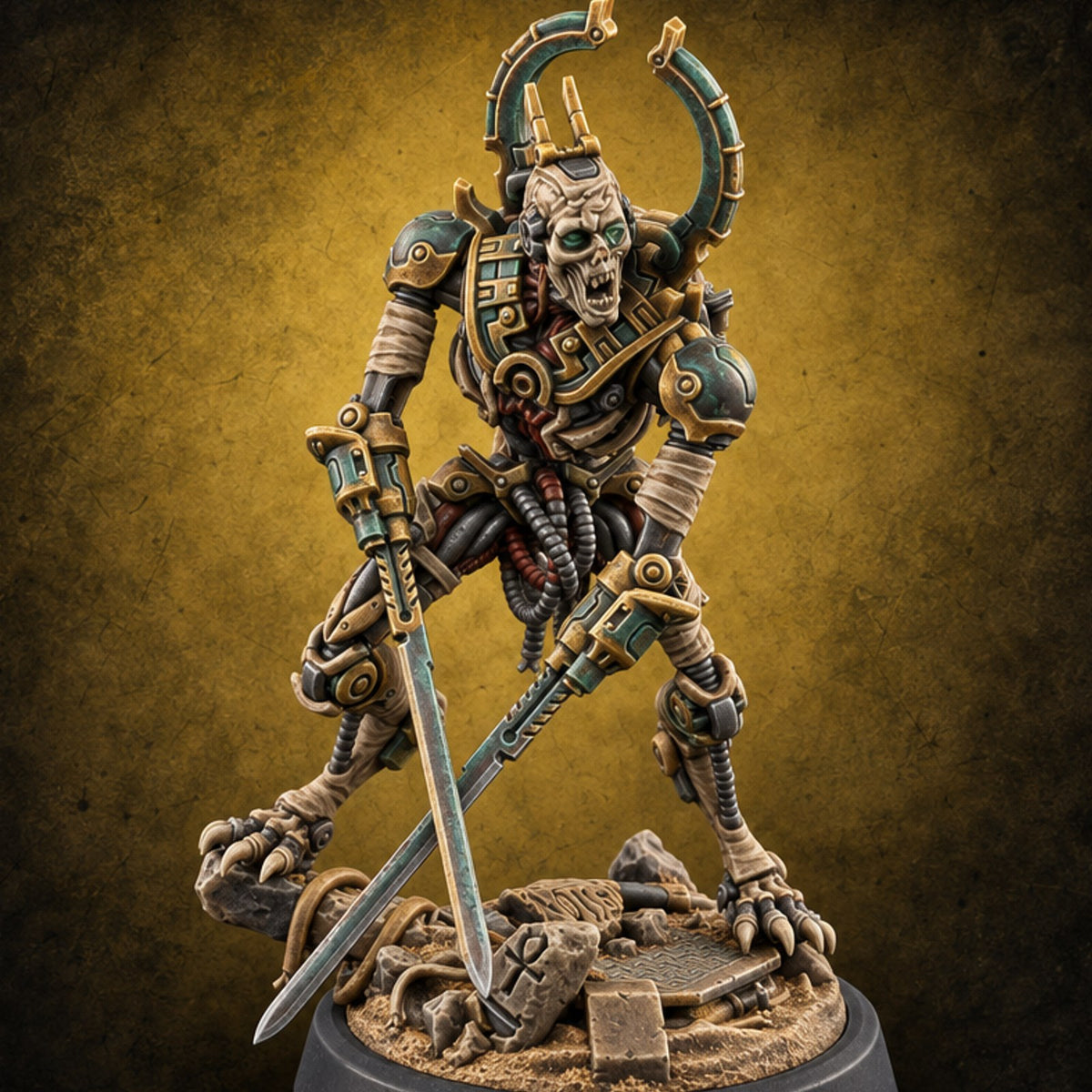 Crescent Crown, Wires Exposed Mummy Cybernetic Blade Warrior C — painted concept preview (miniature supplied unpainted)
