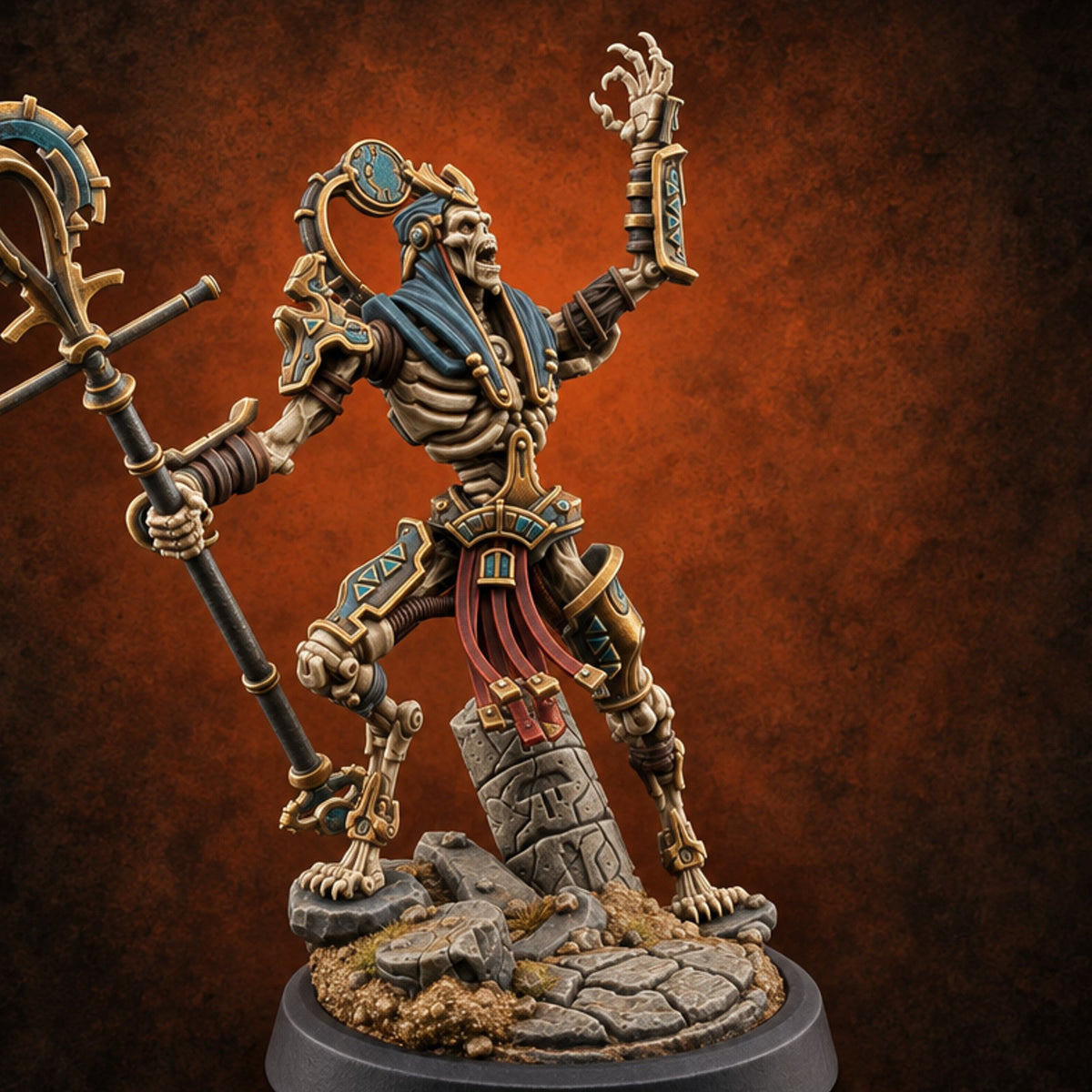 Ankh Raised, Bones Rattled Skeleton Ankh Warrior C — painted concept preview (miniature supplied unpainted)