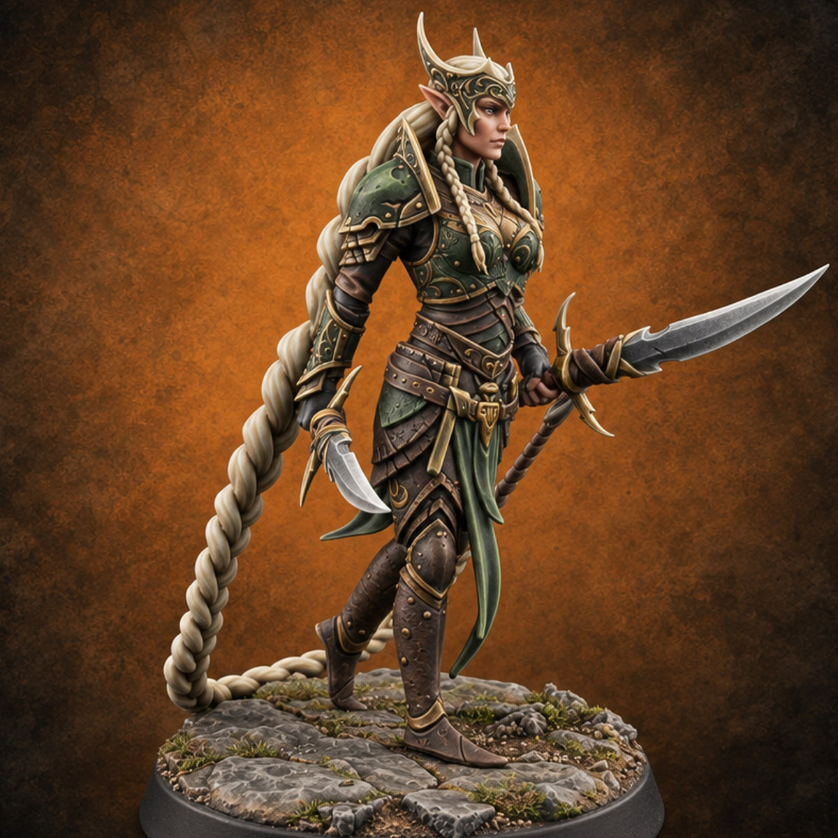 Quiet Until the Hair Flies Elf Sentinel Rogue C — painted concept preview (miniature supplied unpainted)