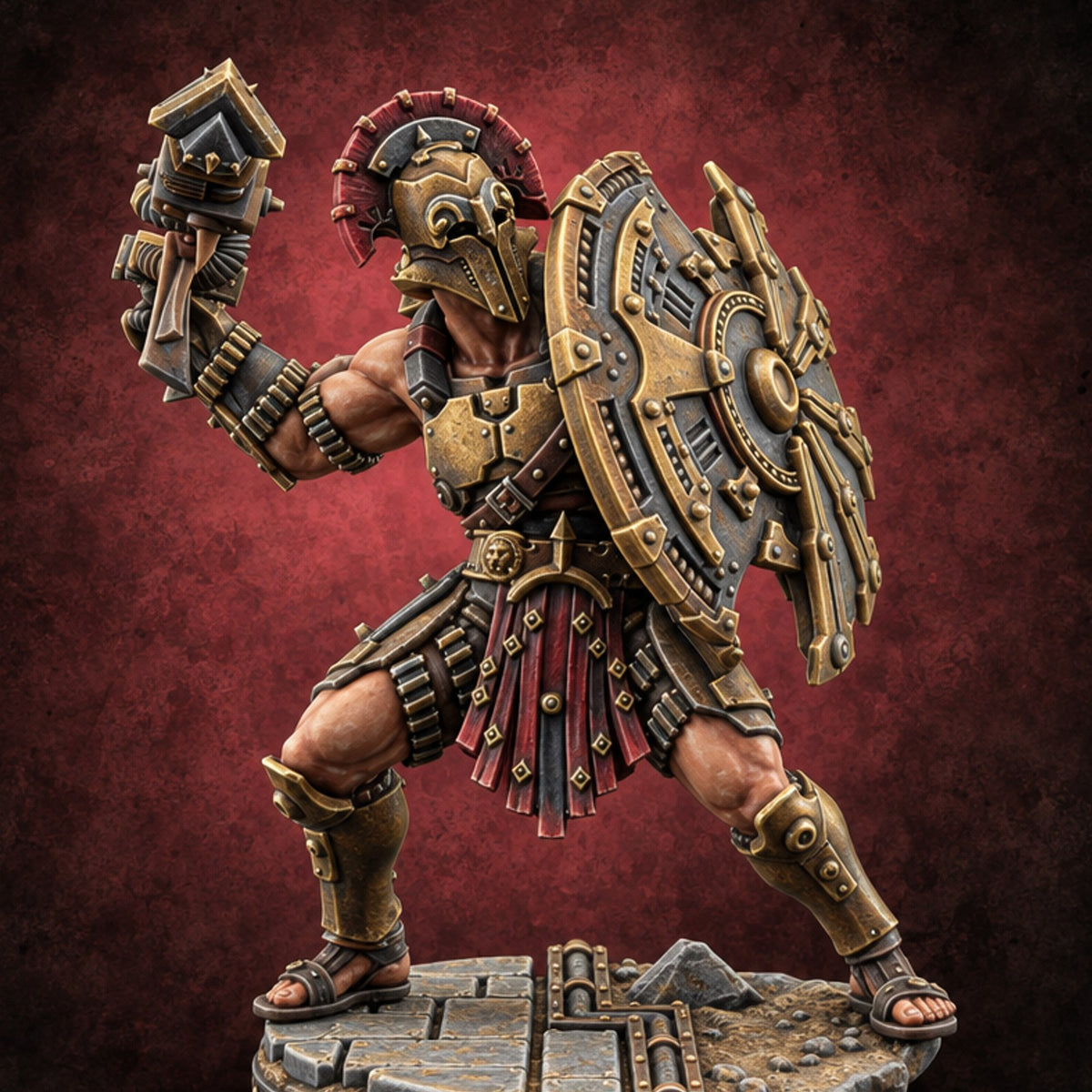 Bronze Wall, Rivet Heavy Human Hoplite Warrior A — painted concept preview (miniature supplied unpainted)