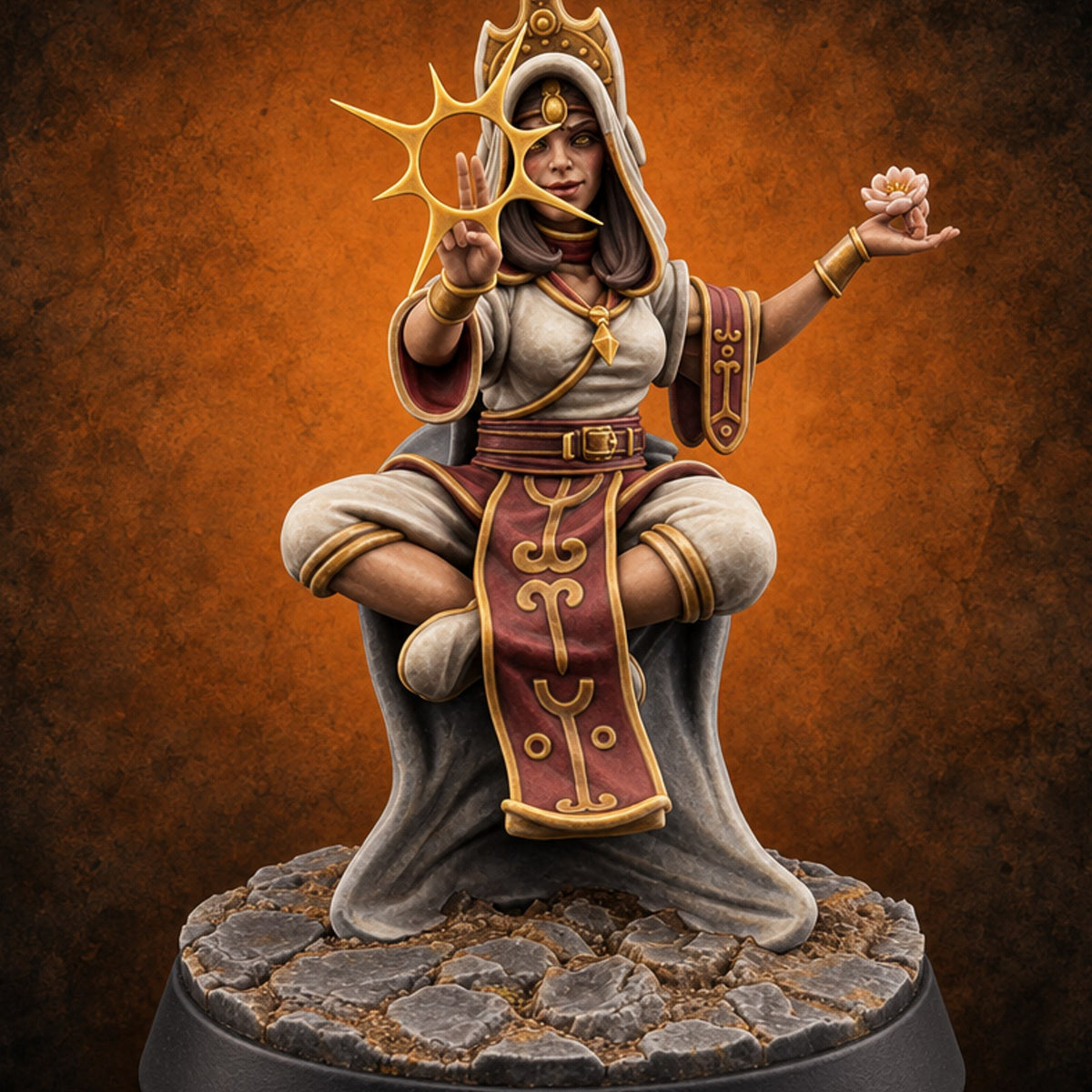 Sun Ring, Lotus Hand Human Thaumaturge — painted concept preview (miniature supplied unpainted)