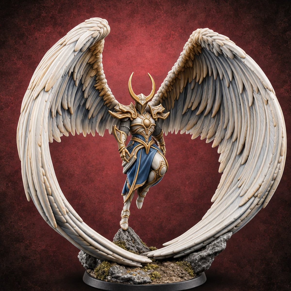 Wings Wide, Halo Optional Deva Winged Armoured Warrior — painted concept preview (miniature supplied unpainted)