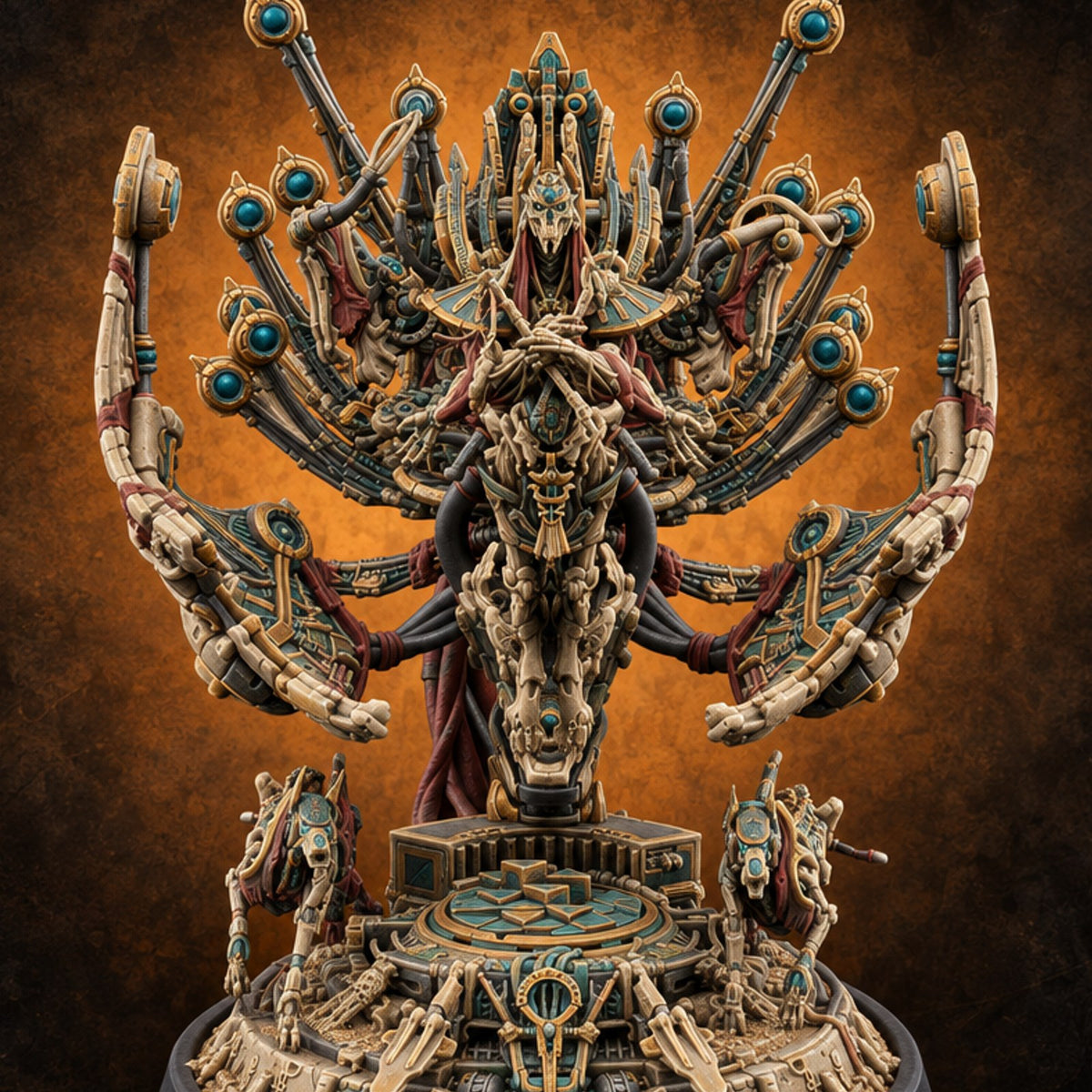 Plugged In for Eternity Mummy Lord Biomechanical Deity — painted concept preview (miniature supplied unpainted)