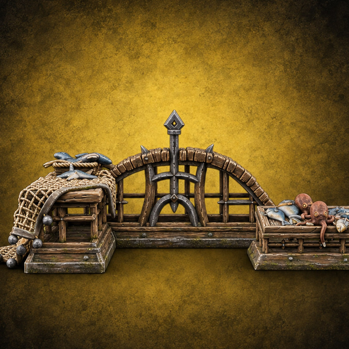 Gutted by Noon, Gone by Dusk Wooden Fish Seller Market Piece A — painted concept preview (terrain supplied unpainted)