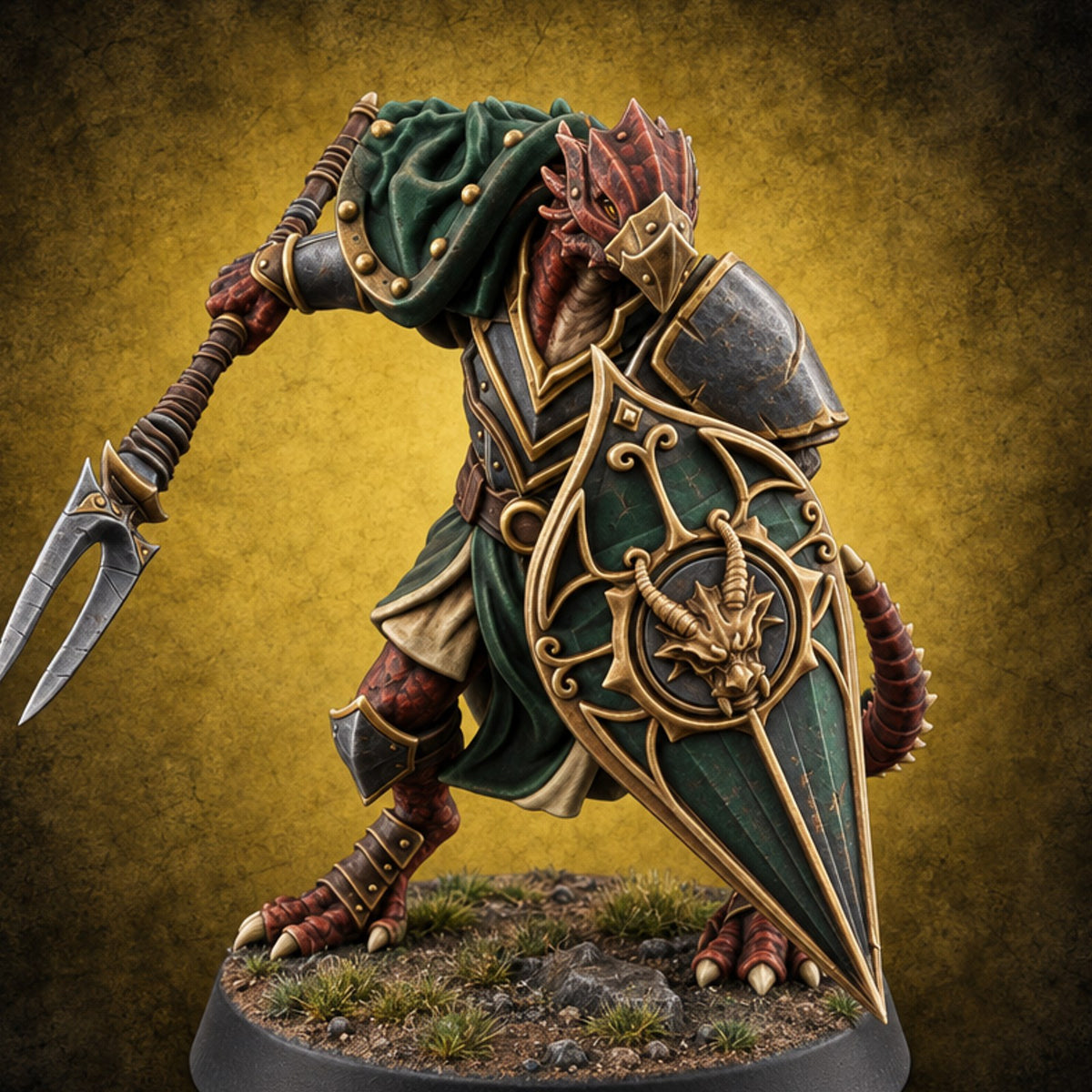 Shields Up, Forks Out Dragonborn Warden F — painted concept preview (miniature supplied unpainted)