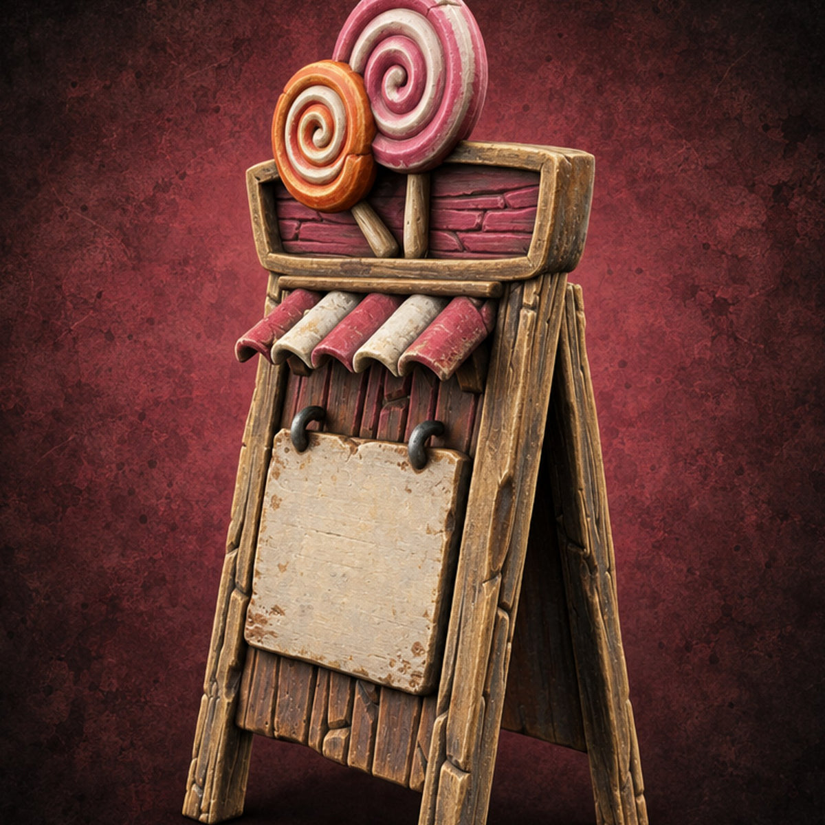 Sweet Tooth Pop-Up Wooden Candy Seller Market Piece C — painted concept preview (terrain supplied unpainted)