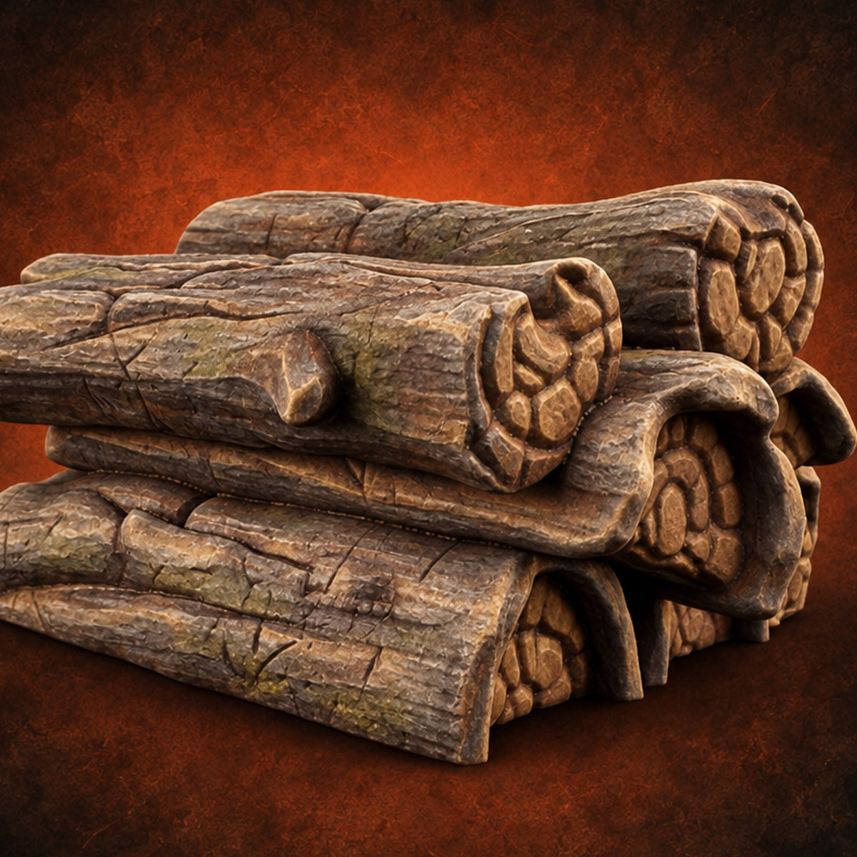 Log Story Short Stacked Log Pile — painted concept preview (terrain supplied unpainted)