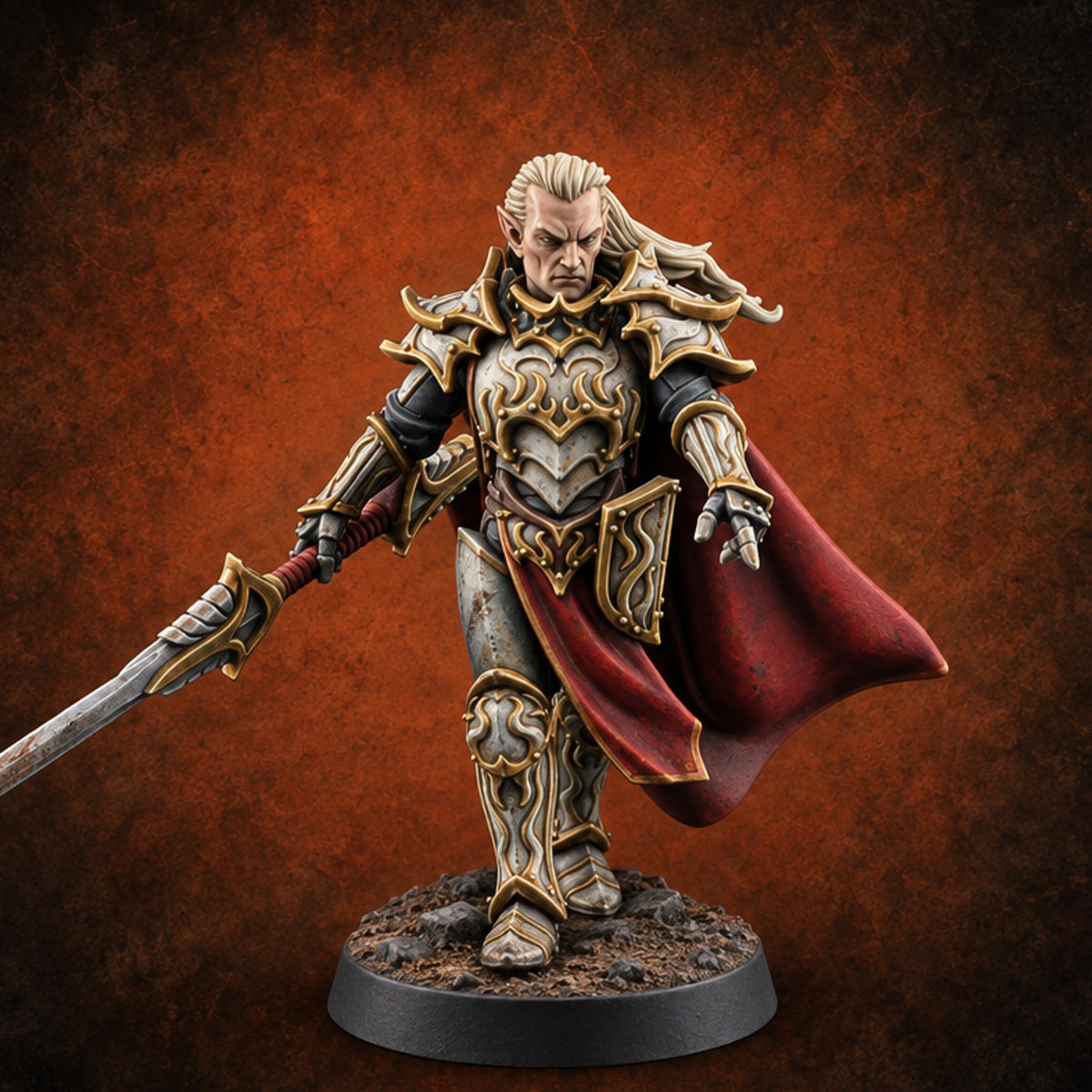 Armour Still Smouldering, Grudge Intact Elf Paladin Warrior — painted concept preview (miniature supplied unpainted)