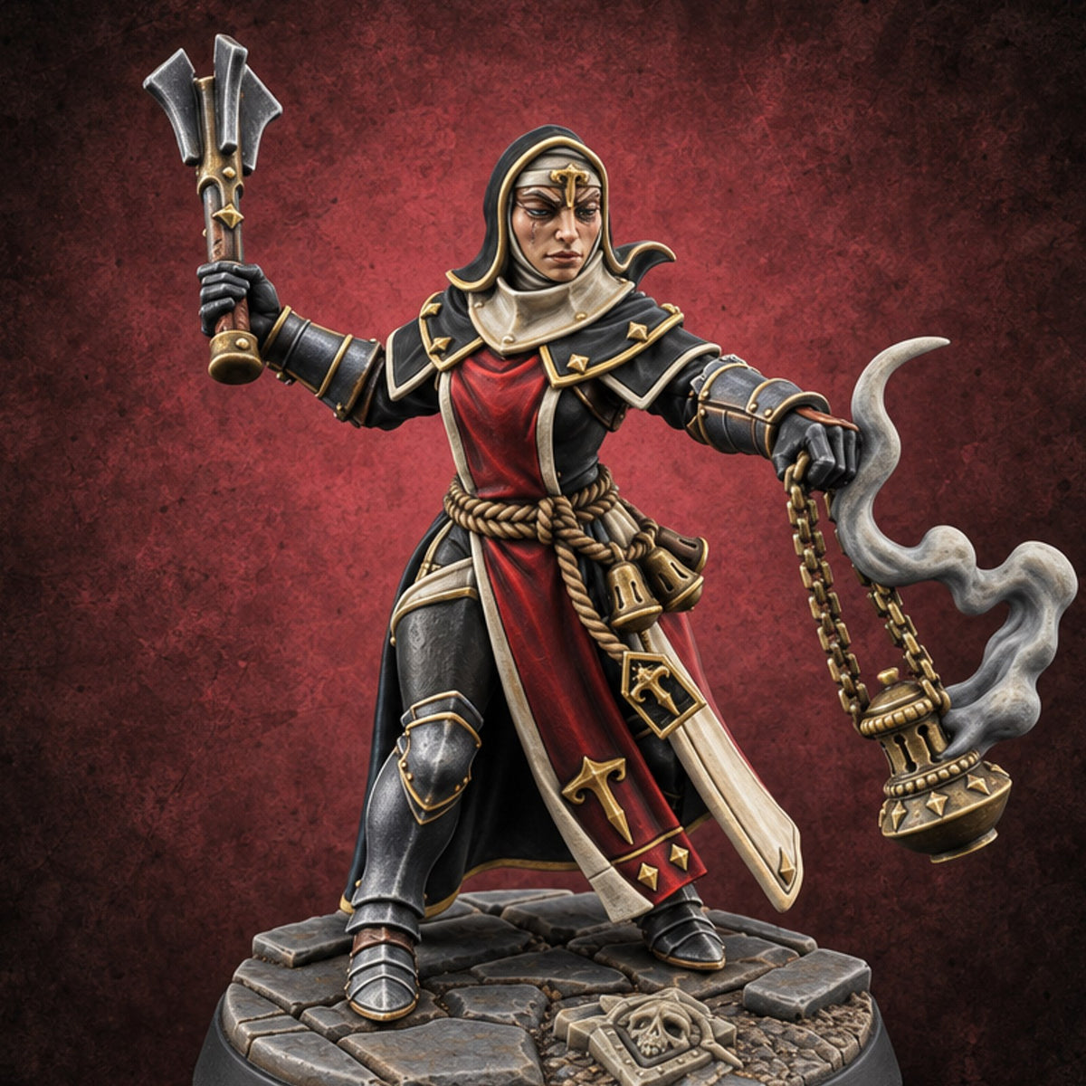 Pray Loud, Swing Louder Human Female Armoured Nun D — painted concept preview (miniature supplied unpainted)