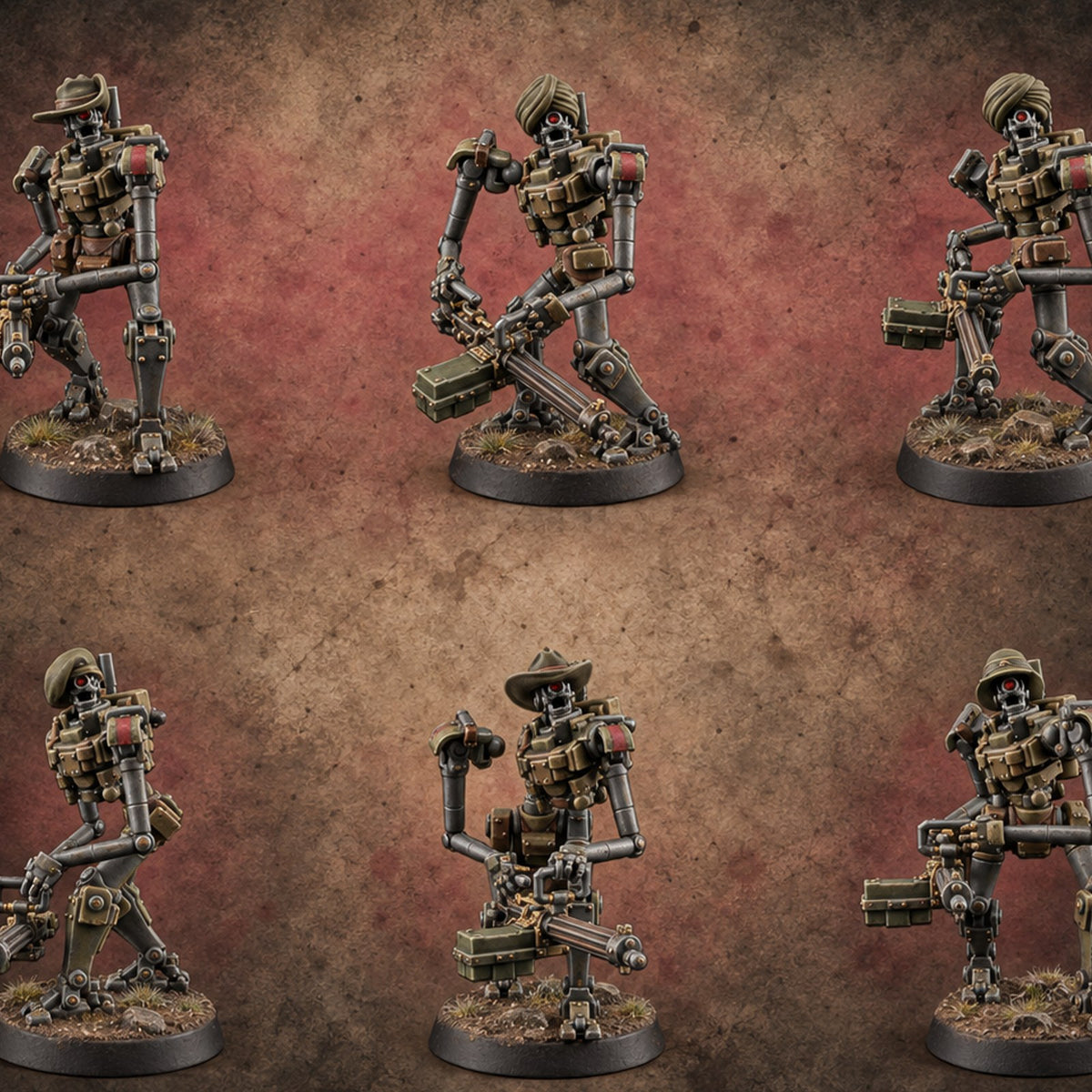 Guns at the Hip Weird War Automaton Machine Gunners — painted concept preview (miniature supplied unpainted)