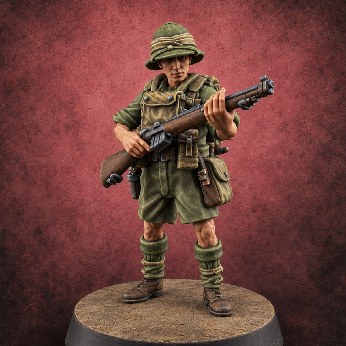 On Jungle Patrol Human Rifleman D — painted concept preview (miniature supplied unpainted)