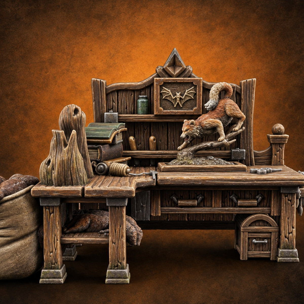 Stuffed Bears Wooden Taxidermist Shop Furniture C — painted concept preview (terrain supplied unpainted)
