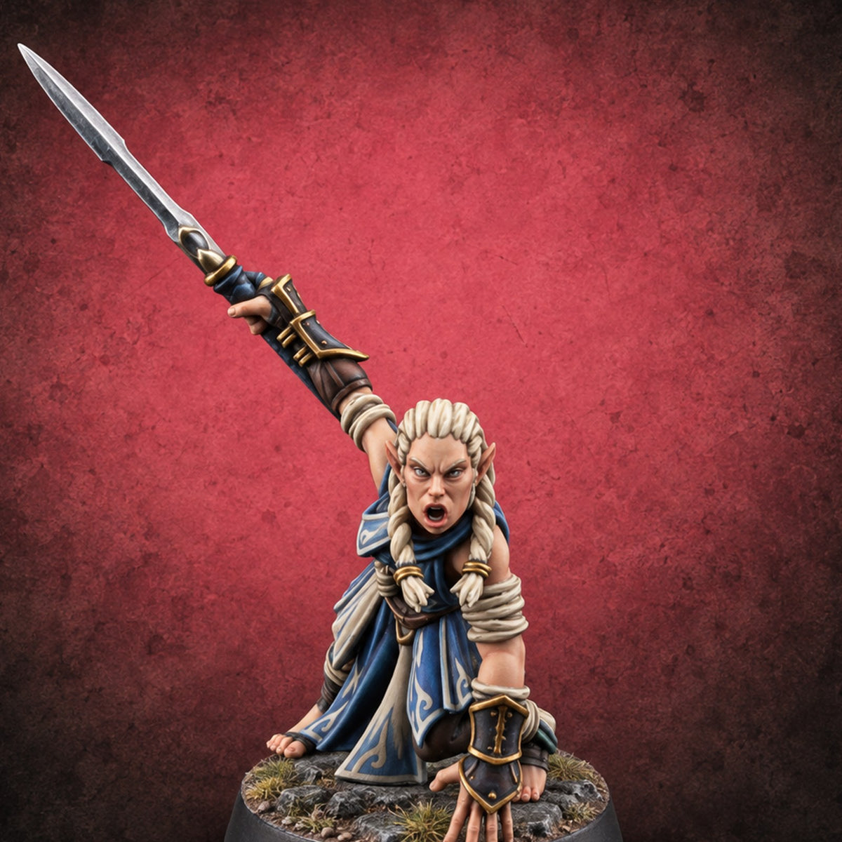 Acrobatically Poised to Strike Elf Bladesinger E — painted concept preview (miniature supplied unpainted)